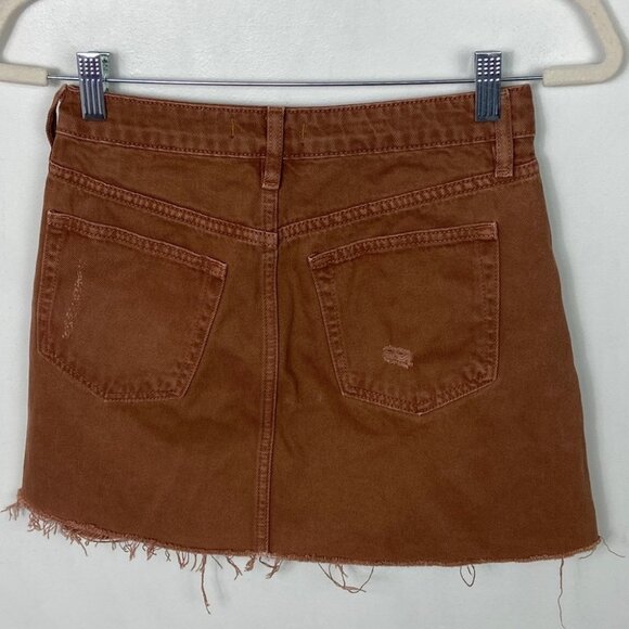 Free People Retro Brown Distressed Denim Mini Size Size 26 or Small Boho Button - Picture 10 of 10